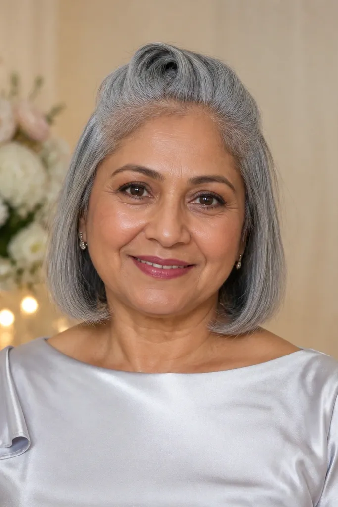 Short hair half-up pinwheel pinned at the top with two side bobby pins