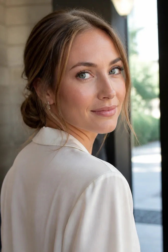 Low bun using a donut base with a slightly tousled crown