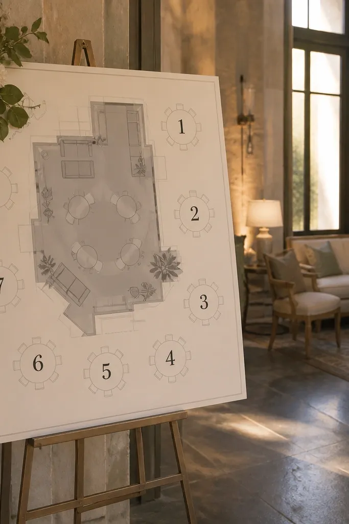 Seating chart map with shaded quiet zone area and table numbers inside