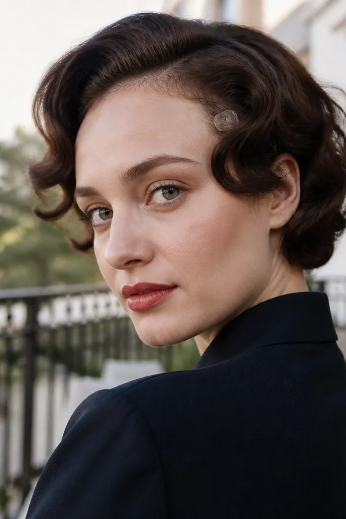 Short curls swept to one side with a barely visible pin