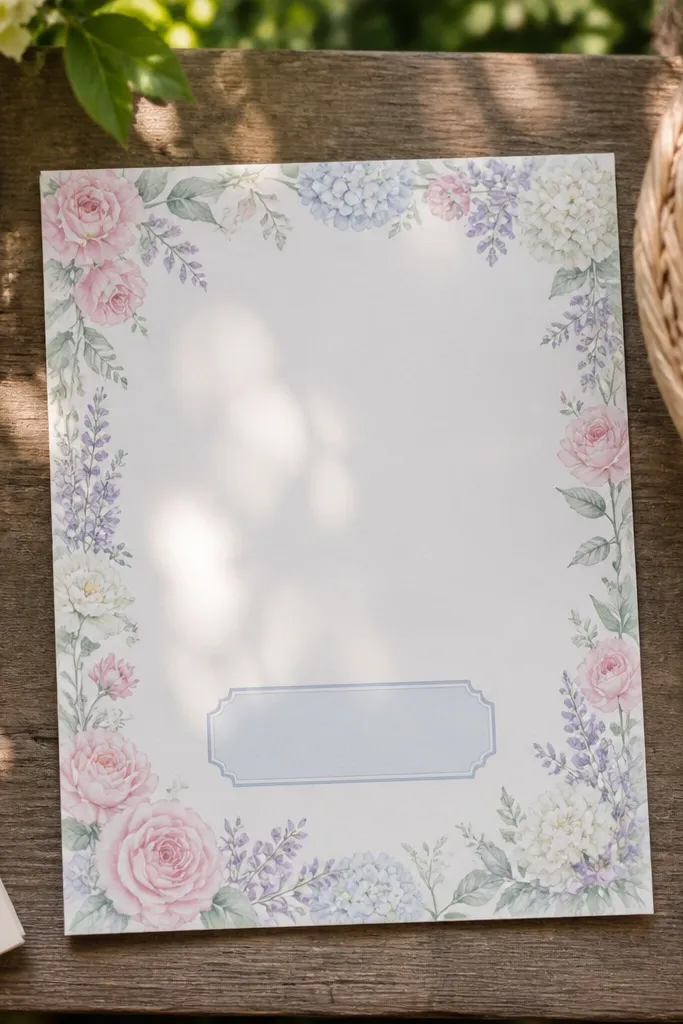 Light floral border around the edges with one-line kids promise and RSVP box.