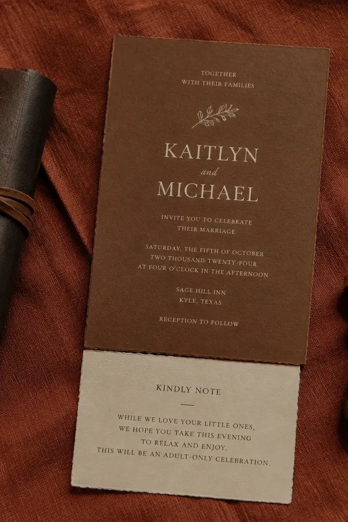 Rust linen texture background with simple text and a short kids supervision note.