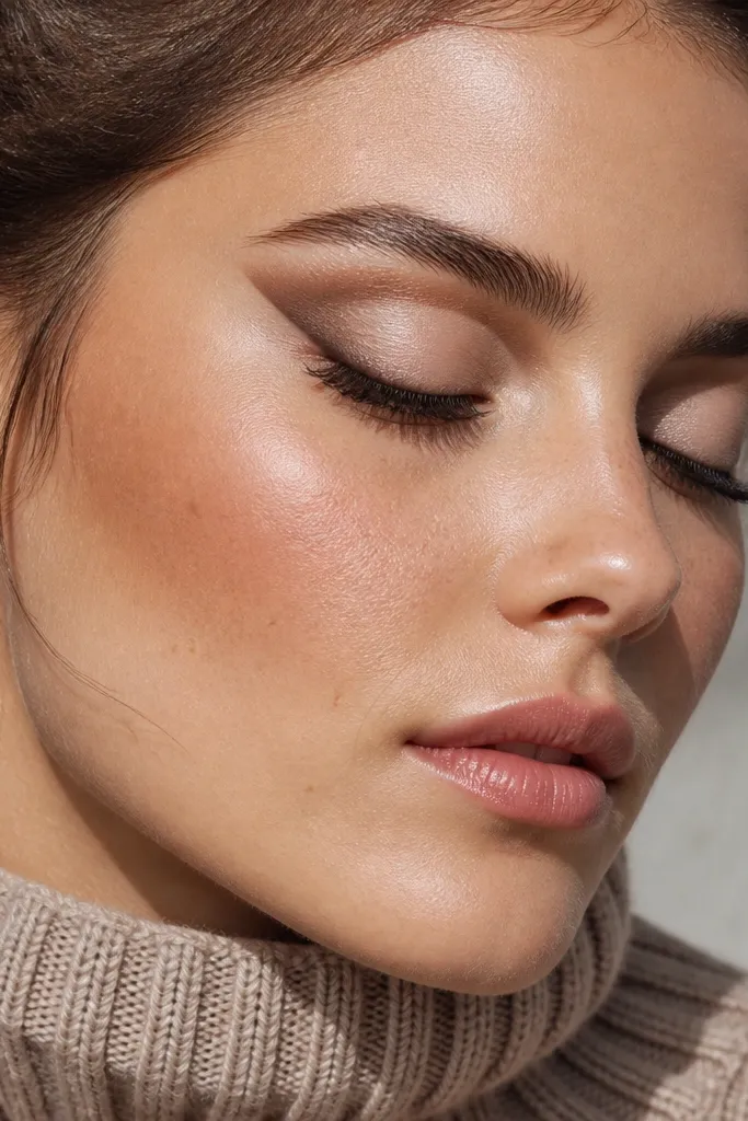 Warm taupe cut-crease eyeshadow with defined crease and clean outer edge
