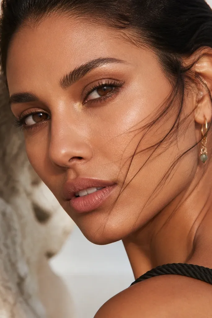 Mocha-brown eye definition with a gold inner corner highlight