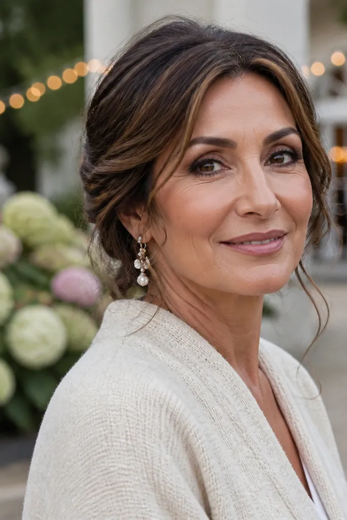 Rose taupe smoky eyes with soft feathered lashes and rosy cheeks