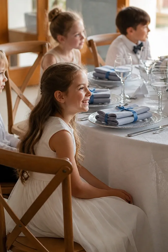 Rolled cream napkins tied with thin ribbon at each place setting