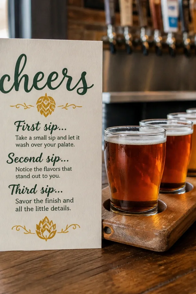 Cream card with dark green lettering and a line about tasting order