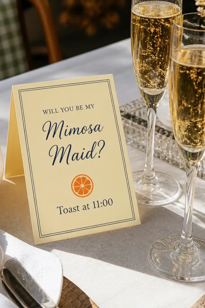 Light yellow card with white text and a line about toasting at 11:00