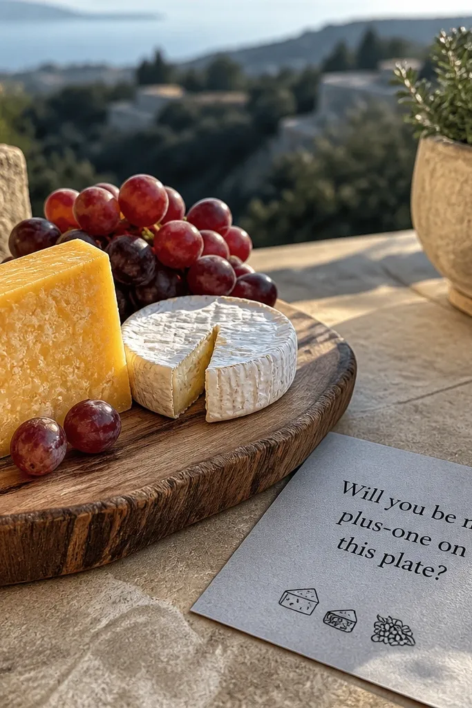 Light gray card with black text and small cheese wedge icons