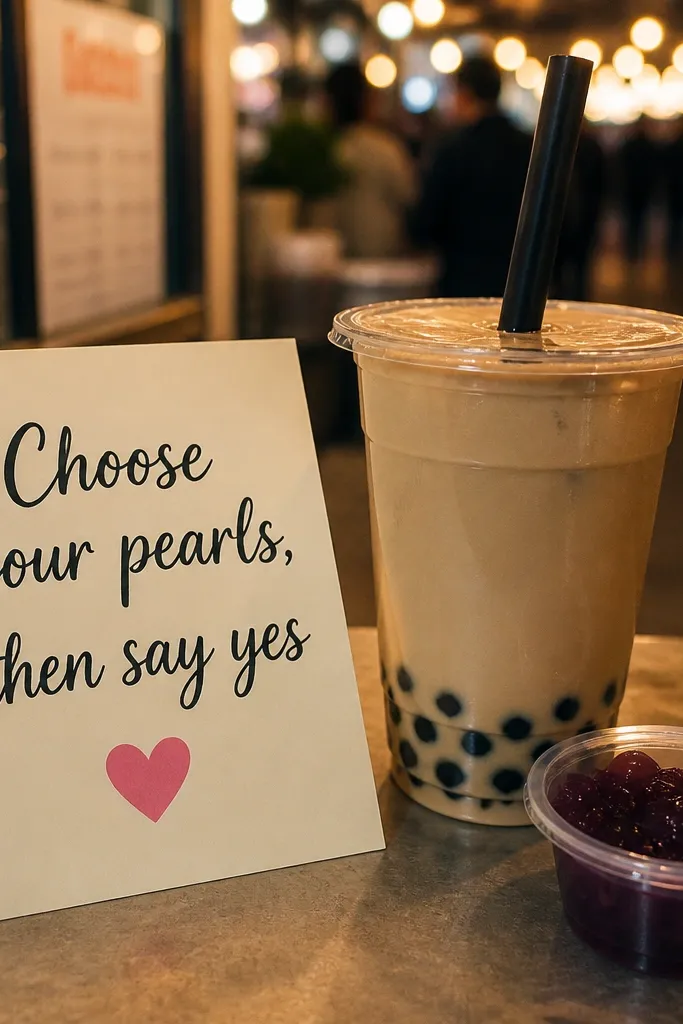 Cream card with black text and a pink accent about choosing pearls