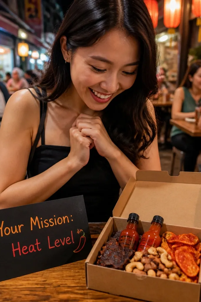 Black card with neon-orange text about heat level mission