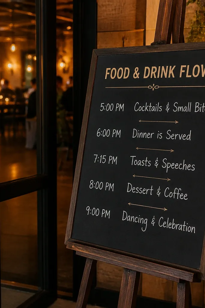 Chalkboard with clean white vinyl headings and neat handwritten table group notes