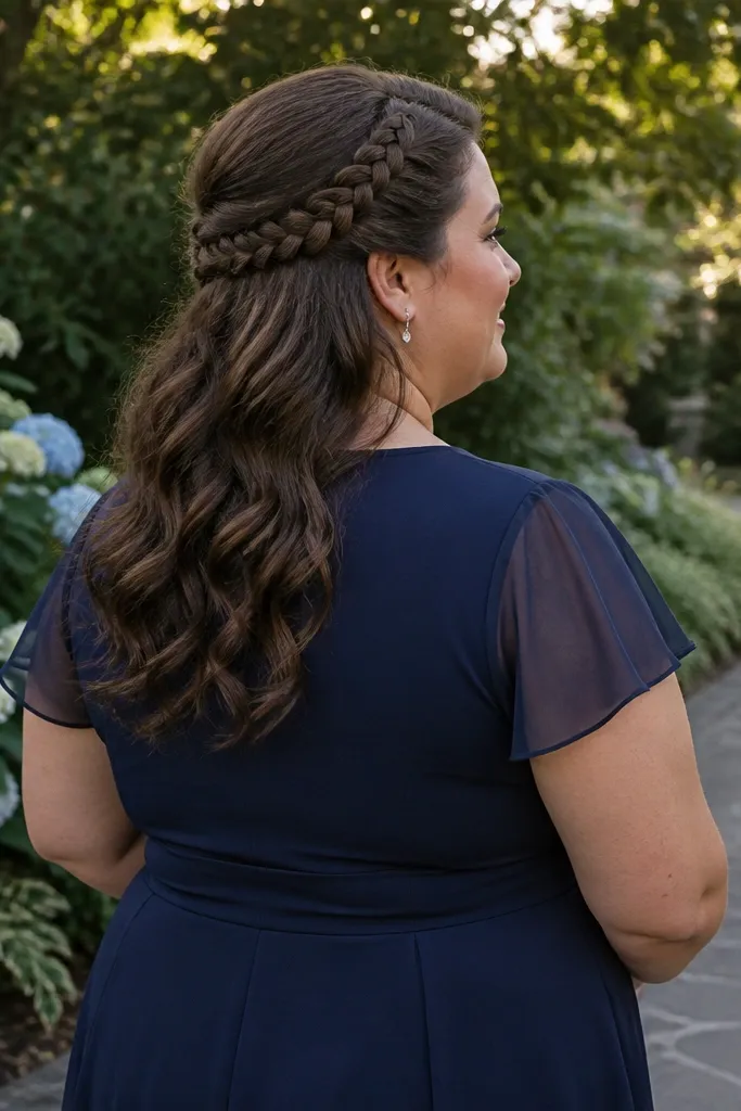 French braid half-up across the crown with volume at the top