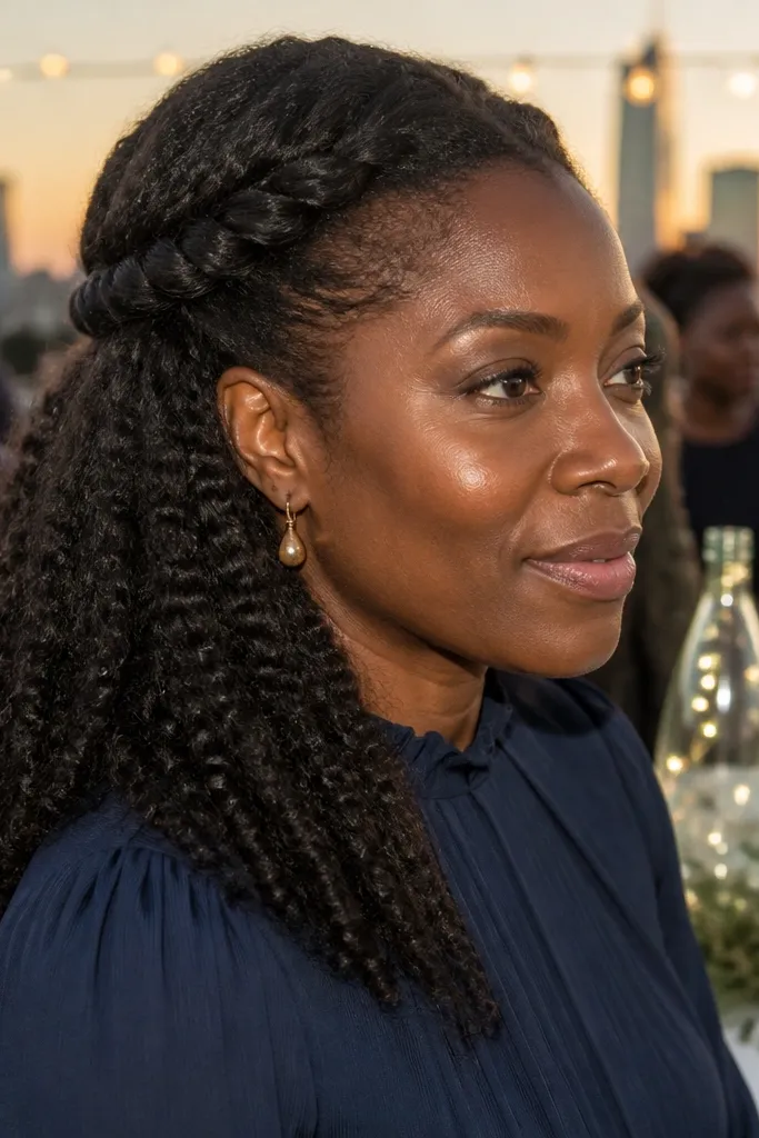 Half-up twist with elastic fully hidden under wrapped hair