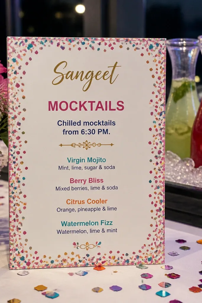 Colorful confetti border with a chilled mocktail time line