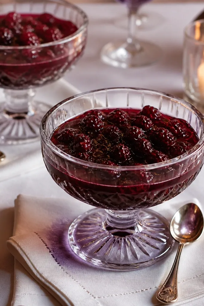 Small jars of berry compote with clear lids and tiny spoons