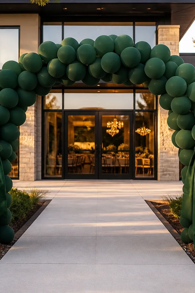 Single-color balloon arch with ribbon strips hanging down