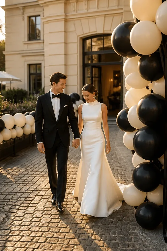 Black and cream balloon strip forming a clean entrance border