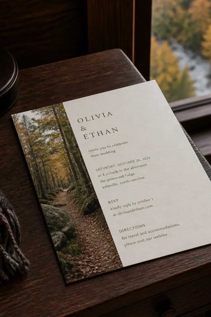 Narrow strip on the left with left-aligned wedding text on the right