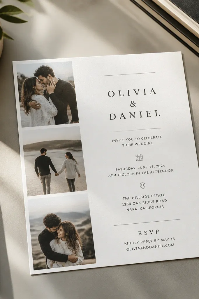 Modern grid with a strip and small icons next to event details