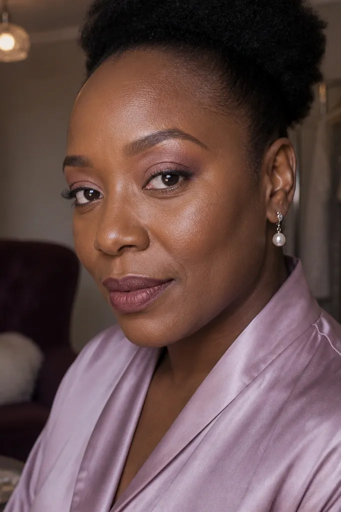 Mauve satin lid with softly blended crease and bright inner-corner highlight