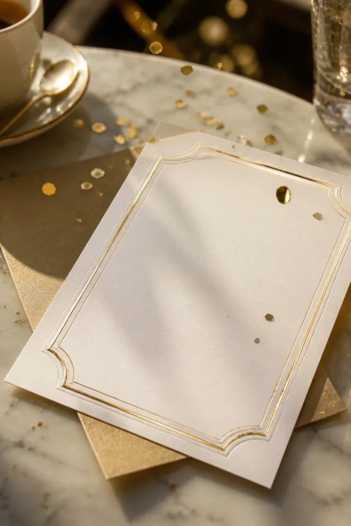 Champagne gold grain background with tiny confetti sparkles over white text