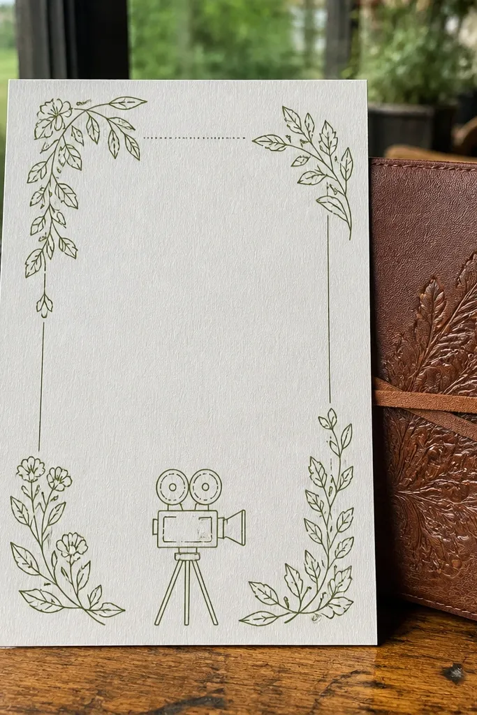 White background with green botanical line drawings and serif date text