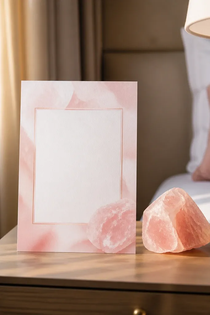 Soft pink gradient background with blurred floral shapes and crisp white text