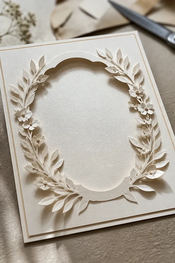Cream background with layered paper cut-out frame and black calligraphy names