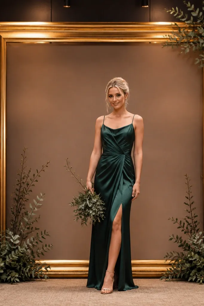 Gilded picture frame backdrop with minimal greenery accents behind stage