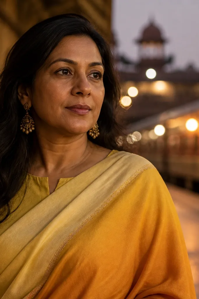 Yellow haldi dress with a subtle ombre panel and a hand-tacked border