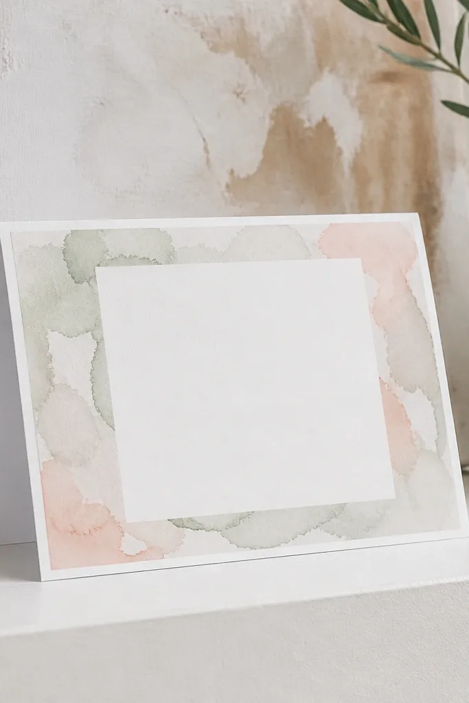 Blush watercolor wash border with a white inner mat line around text