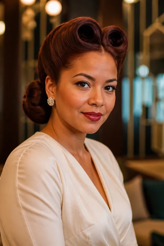 Vintage rolled sections at the front with an updo behind