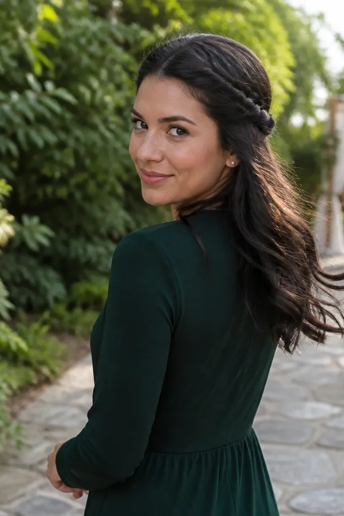 Half-up rope braid wrapping across the top with loose waves below