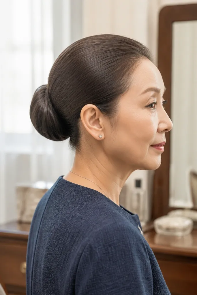 Tight sleek low bun with a smooth, perfectly even outline