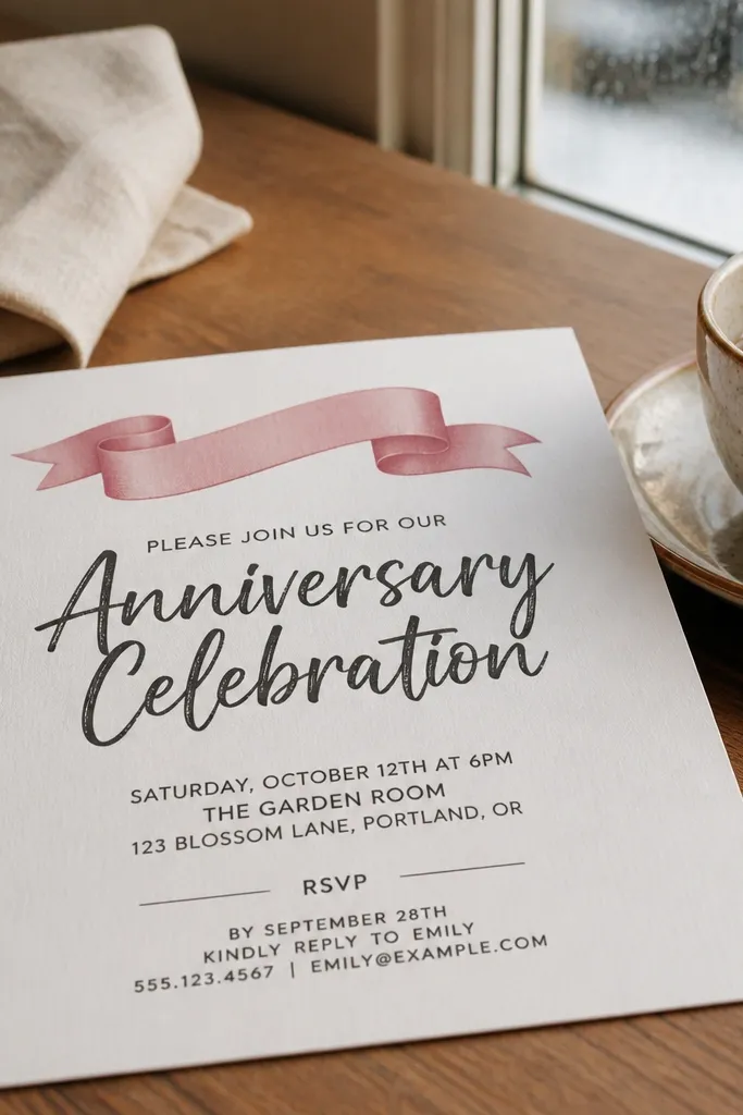 Dusty rose ribbon banner with chalky lettering and cream background