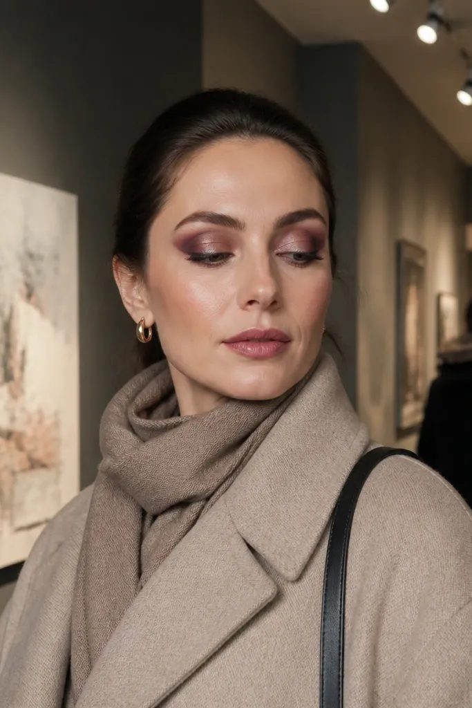 Plum cut crease with a sharp crease line and copper shimmer on the lid