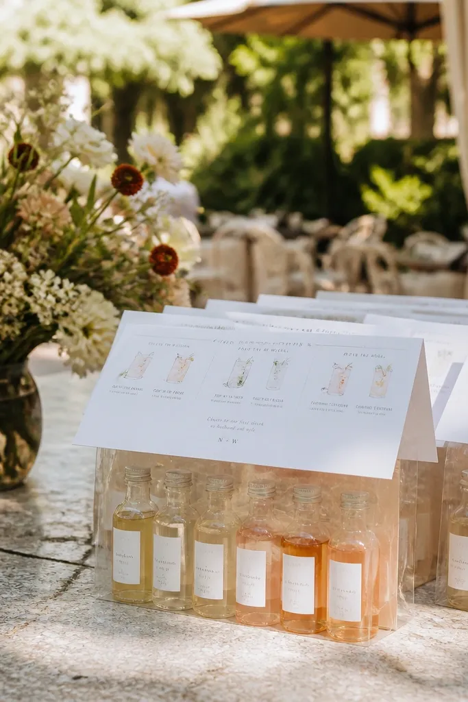 Mini mixer bottles with a small recipe card and name label