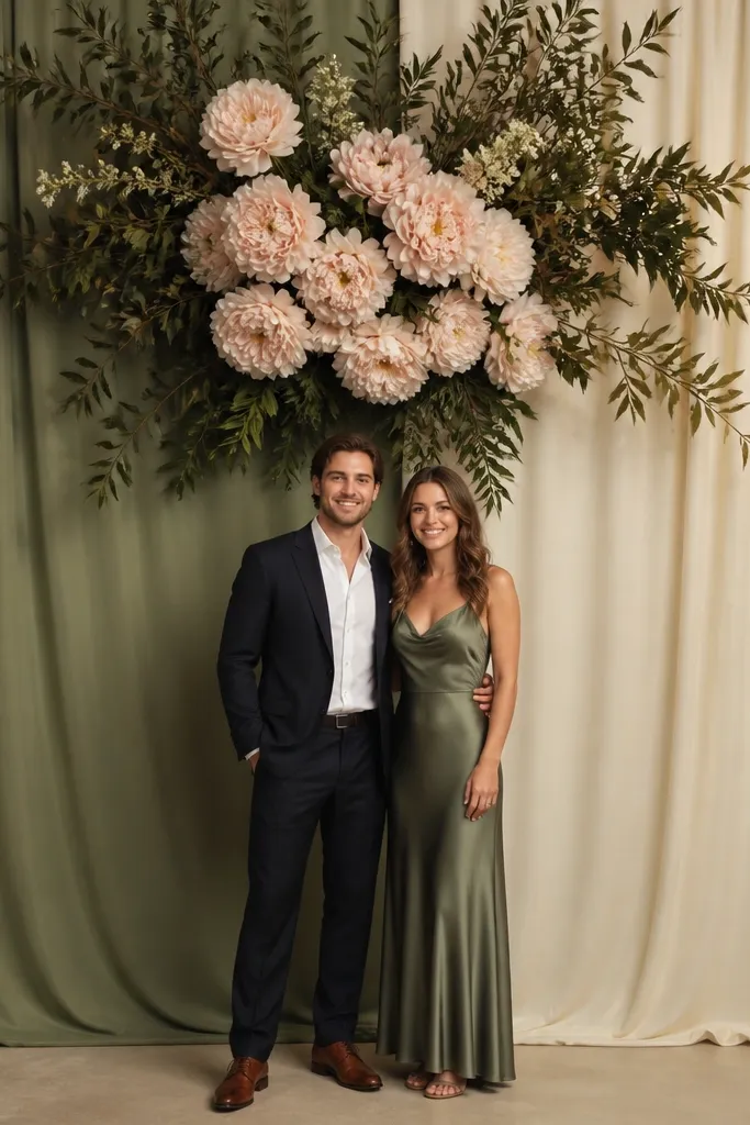 Color-block fabric panels with one oversized floral accent behind dance stage