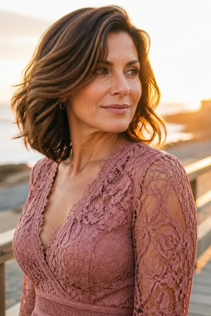 Short bob with soft waves and a deep side part