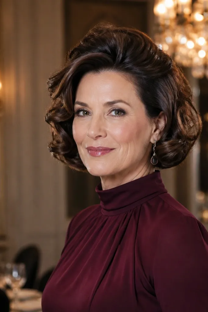 Short curled bob with slight crown lift and pins holding volume