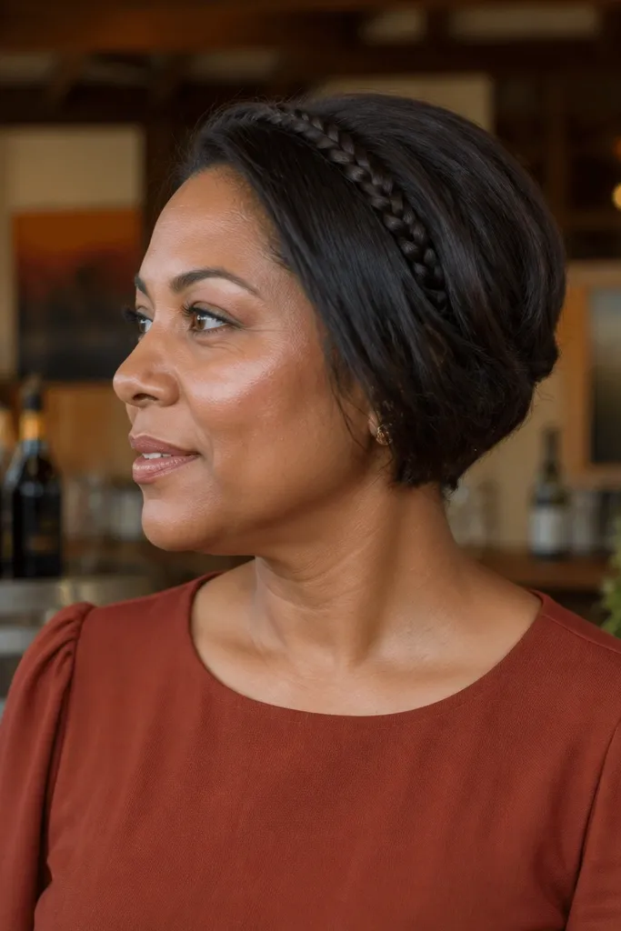 Short updo with a small braid detail across the top