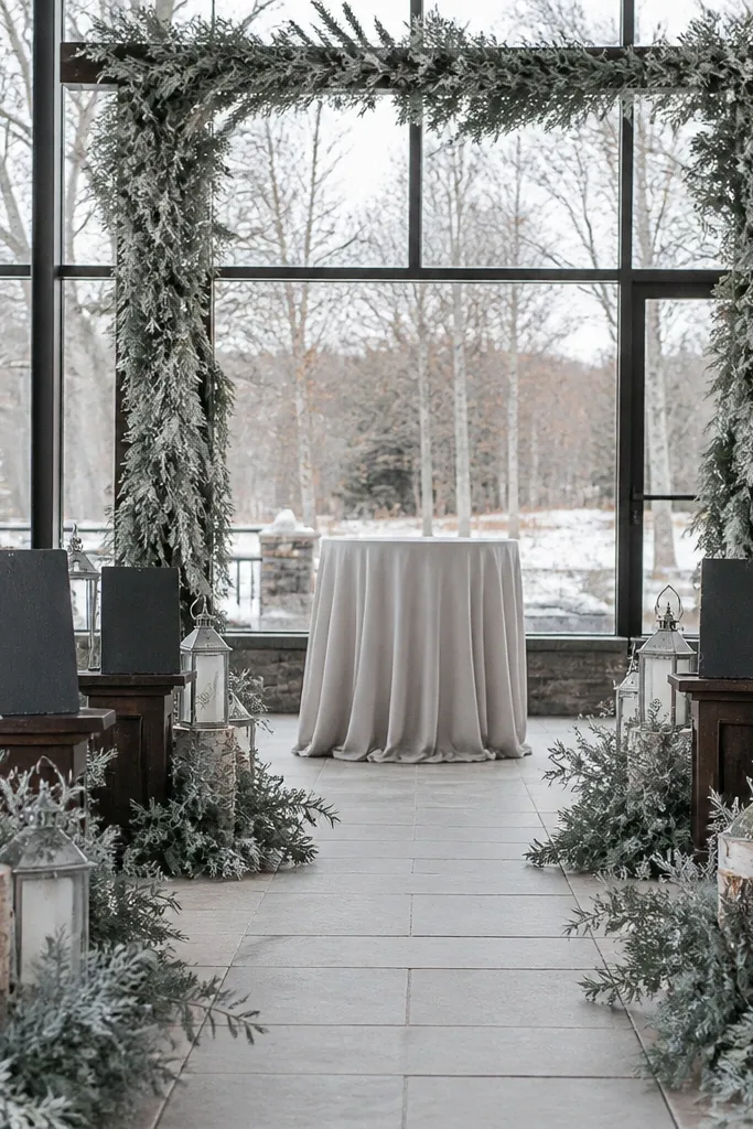 Silver-grey sage florals with charcoal table linens and white birch sticks as accents