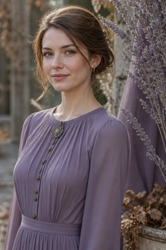 Lavender-brown chiffon bridesmaid dresses with antique bronze jewelry