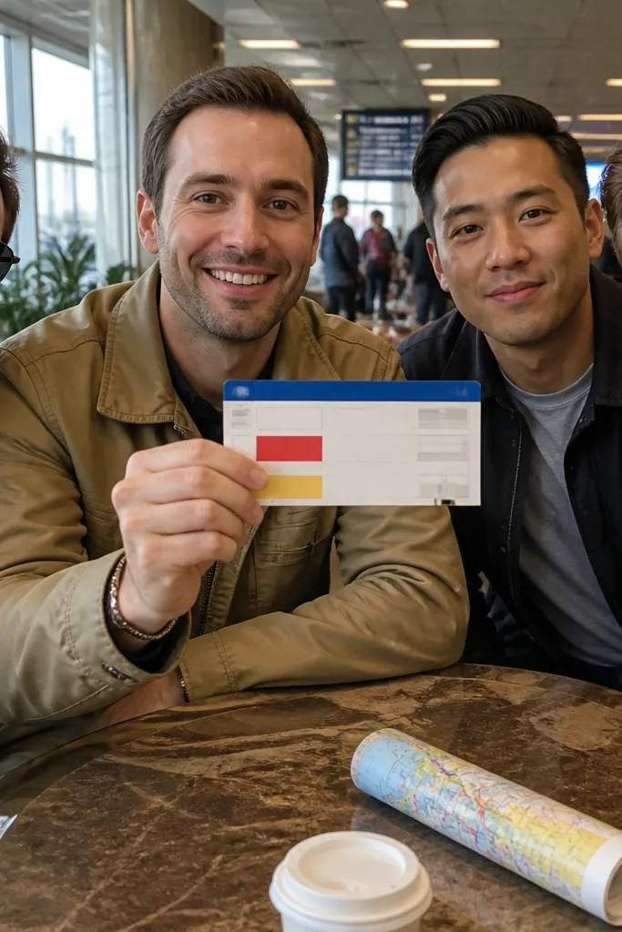 Boarding pass card with groomsman text and a fake gate number
