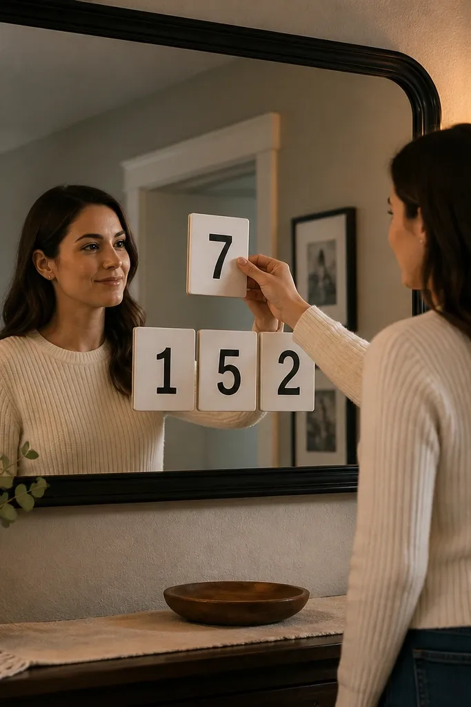 Black framed mirror with vinyl labels in neat blocks for table numbers and guest names