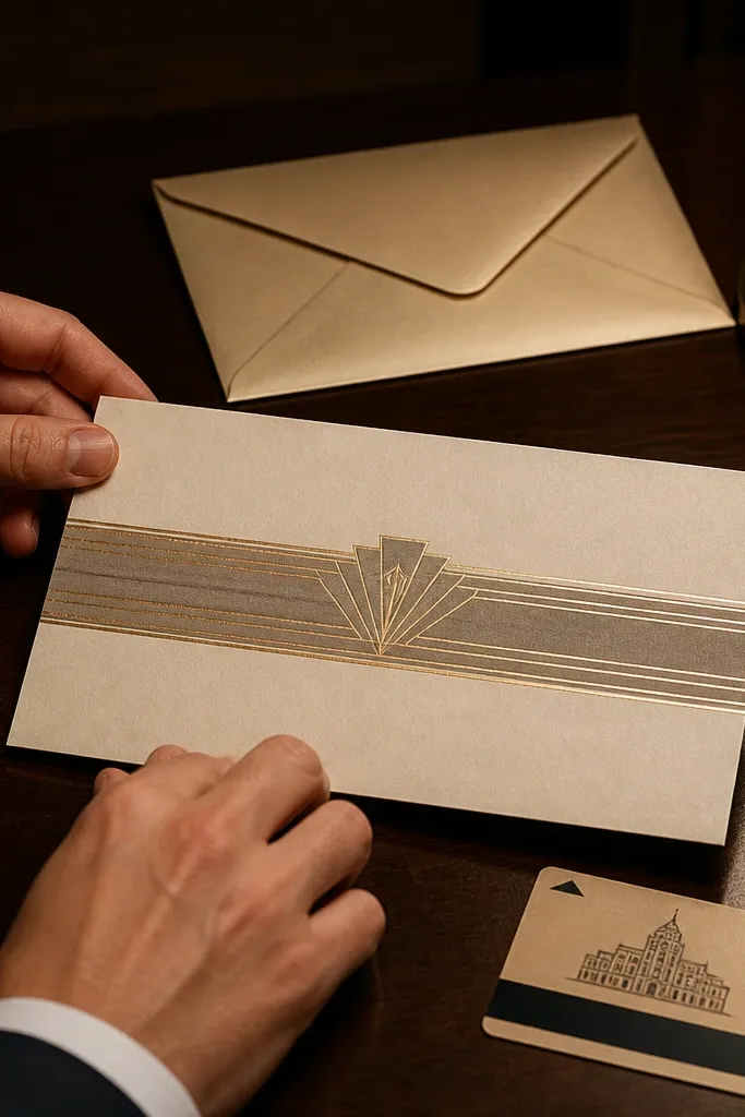 Gold and black geometric bands with centered wedding details