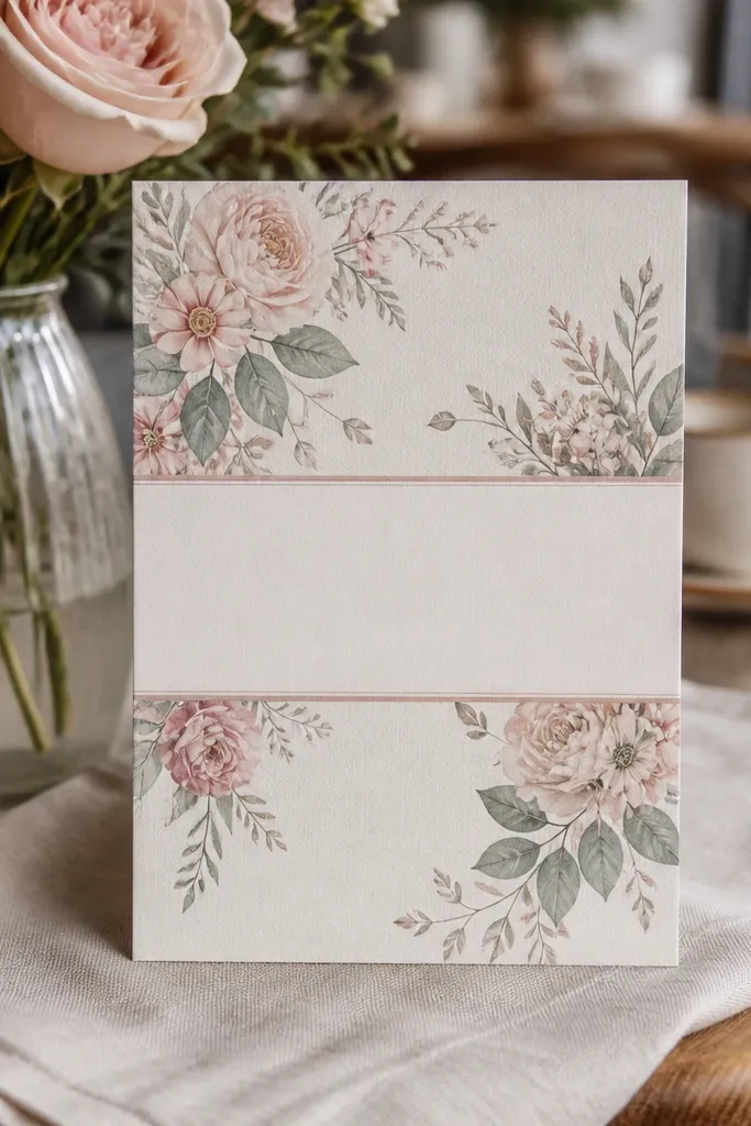 Soft floral border around edges with a clean middle band for text