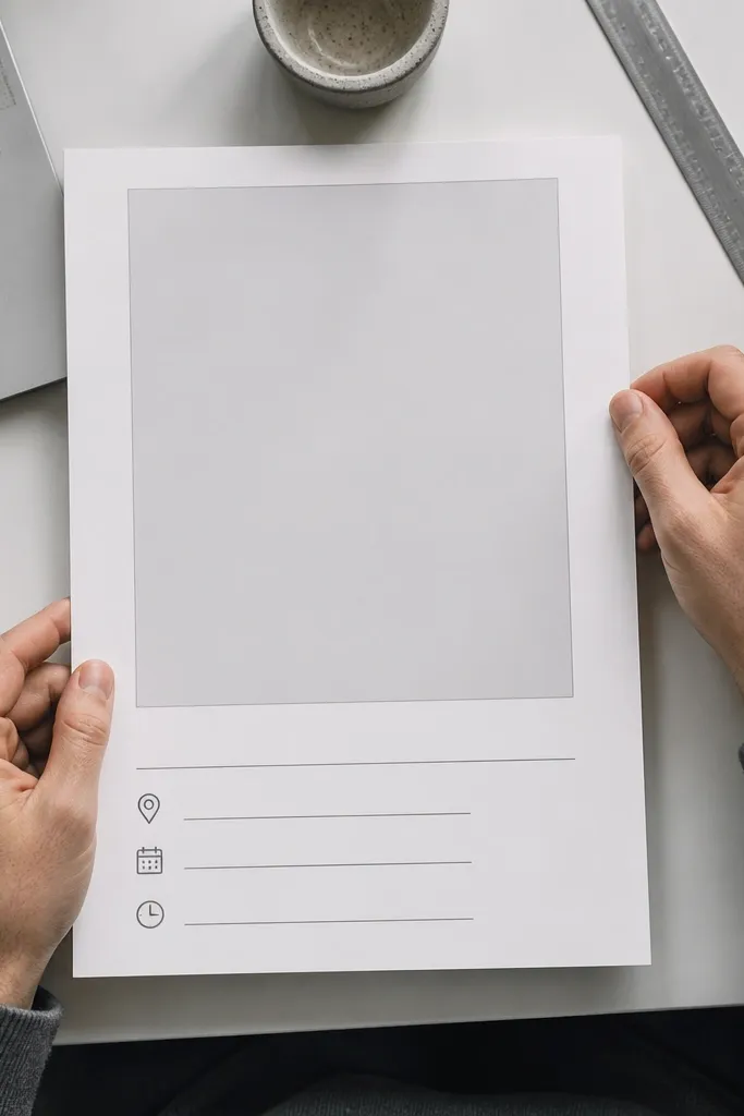 Clean layout with a large top heading area and lots of white space