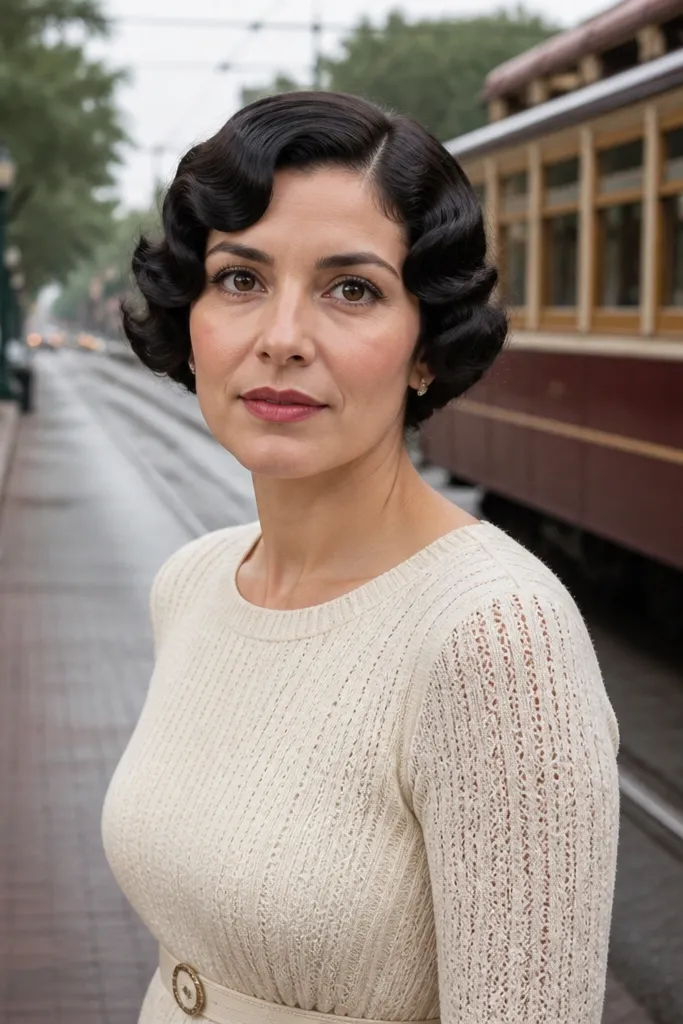 Short hair in smooth finger waves with a glossy vintage finish